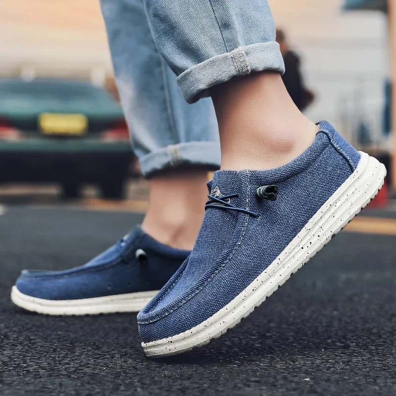 Sepatu kanvas Denim kasual pria ukuran besar sepatu vulkanisir sepatu Sneakers pria bersirkulasi Sneakers gaya desainer mode mewah