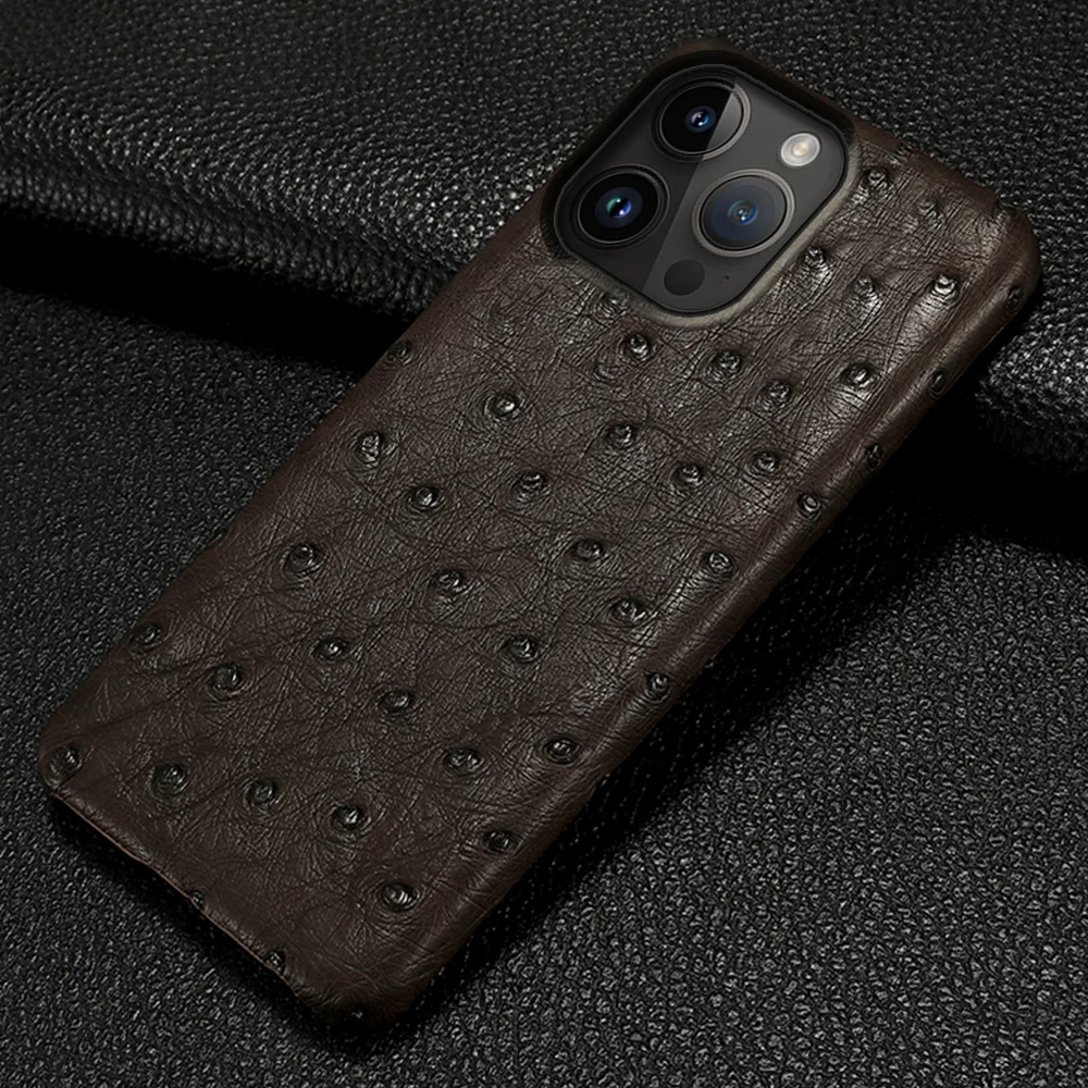 

Luxury Leather Phone Case for iPhone 16 15 12 11 13 14 Pro Max 14Pro 16Pro 16Plus 15Pro 13Pro 100% Natural Ostrich Back Cover