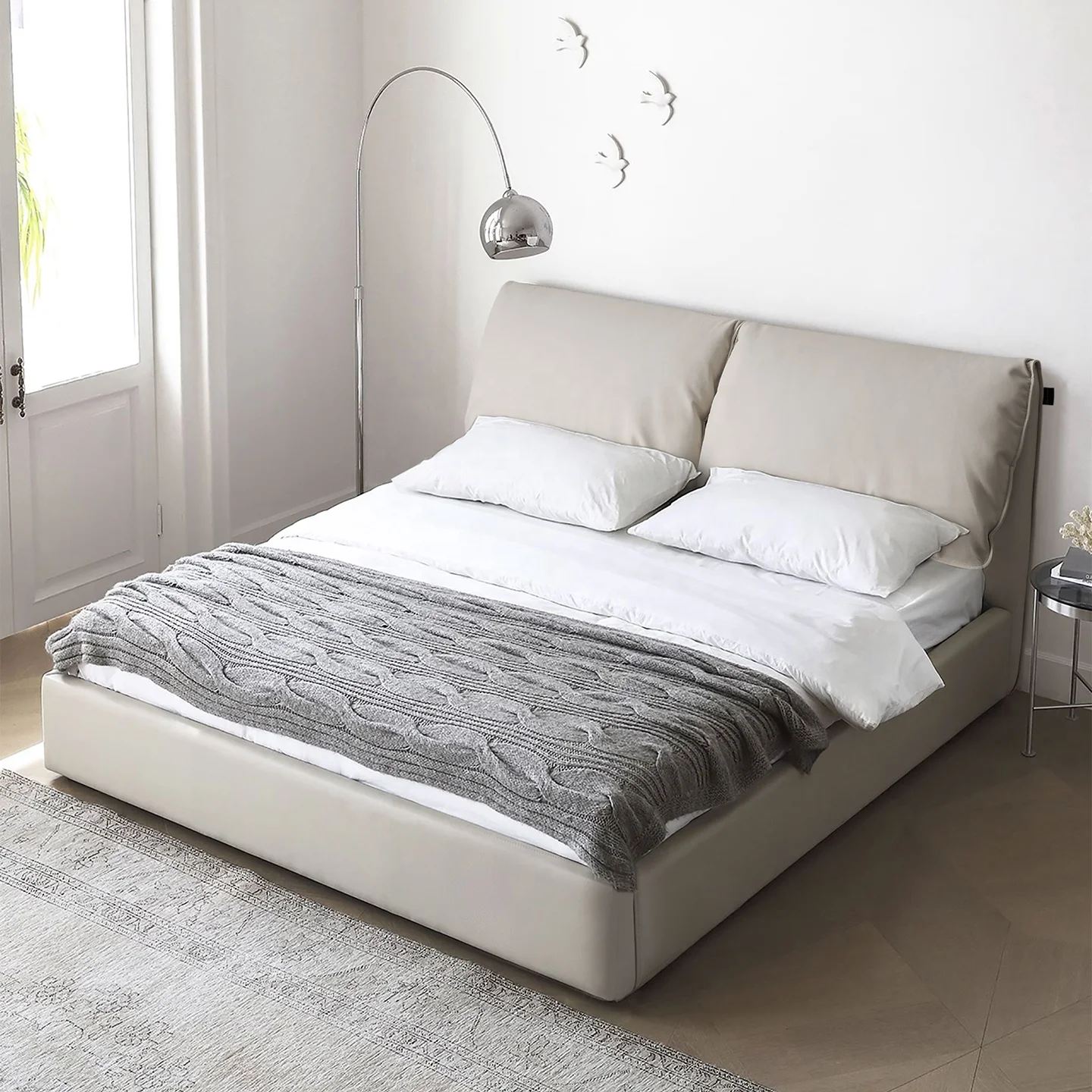# Italian Minimalist Genuine Leather Master Bedroom Bed Elephant Ear 1.8 Meters Large Size Functional Storage Double Bed