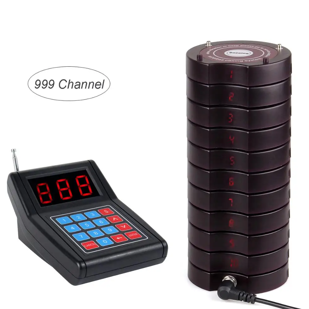 

Restaurant Wireless Calling Queuing System with 1 Transmitter + 10 Coaster Pagers for Clinic Church Cafe