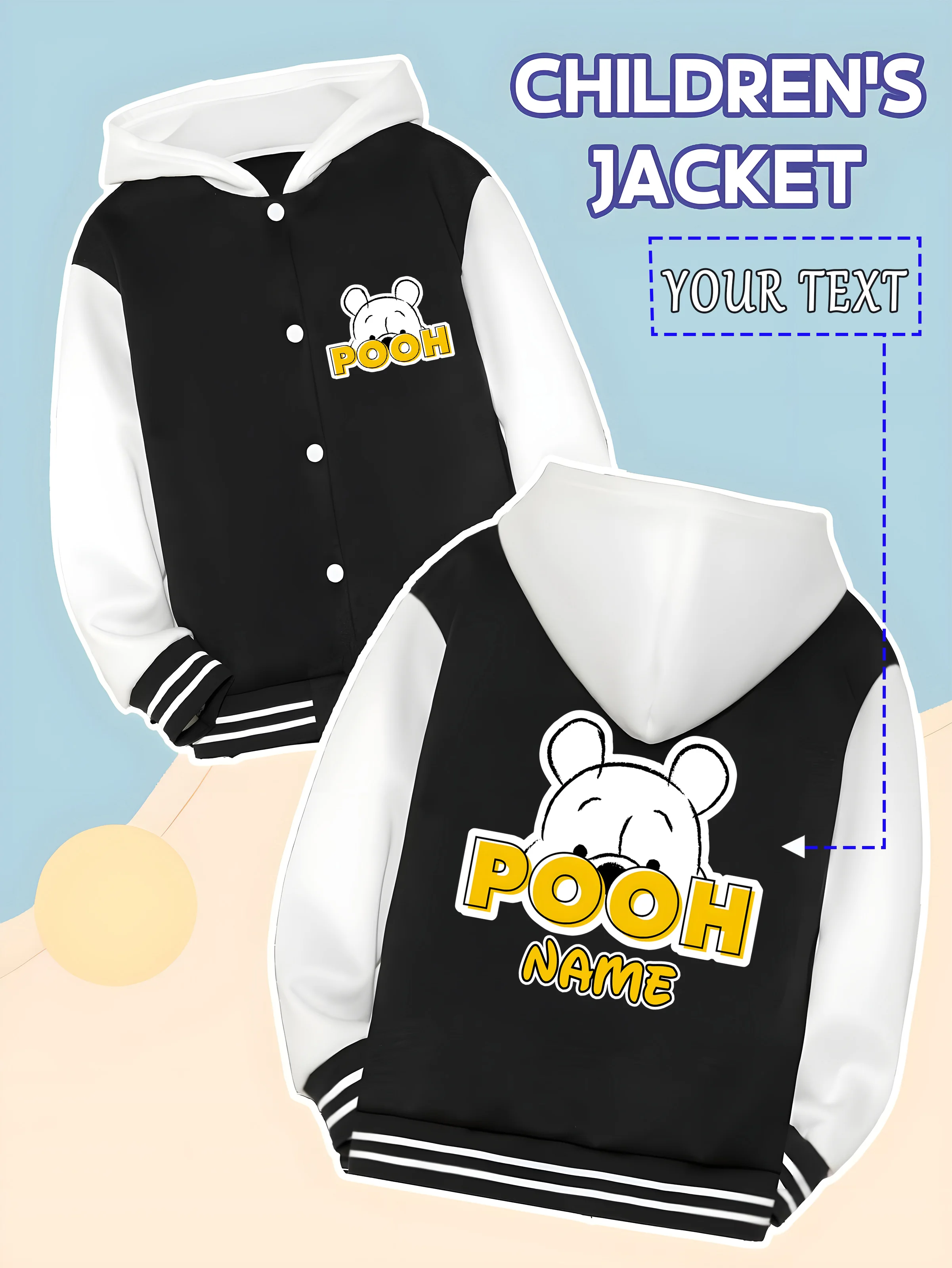 

MINISO Disney Winnie the Pooh boys' baseball jacket, custom-designed with Winnie the Pooh's head and "name." This simple, stain