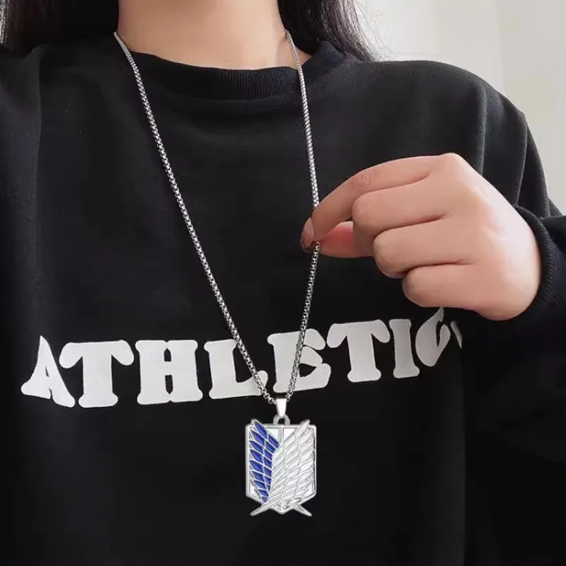 Attack on Titan Anime Peripherals Eren Mikasa Wings of Freedom Necklace Metal Pendant Decoration Cute Accessories Necklace view 4