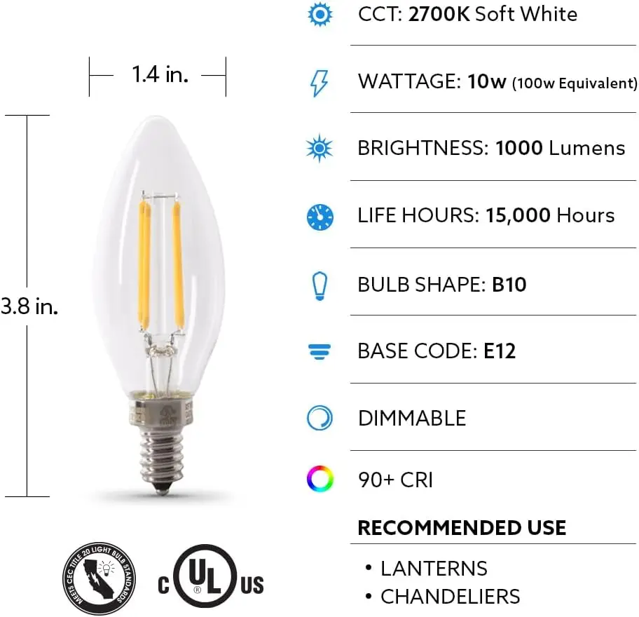 B10 Torpedo Tip LED Light Bulb Twelve Count Hundred Watt Equal