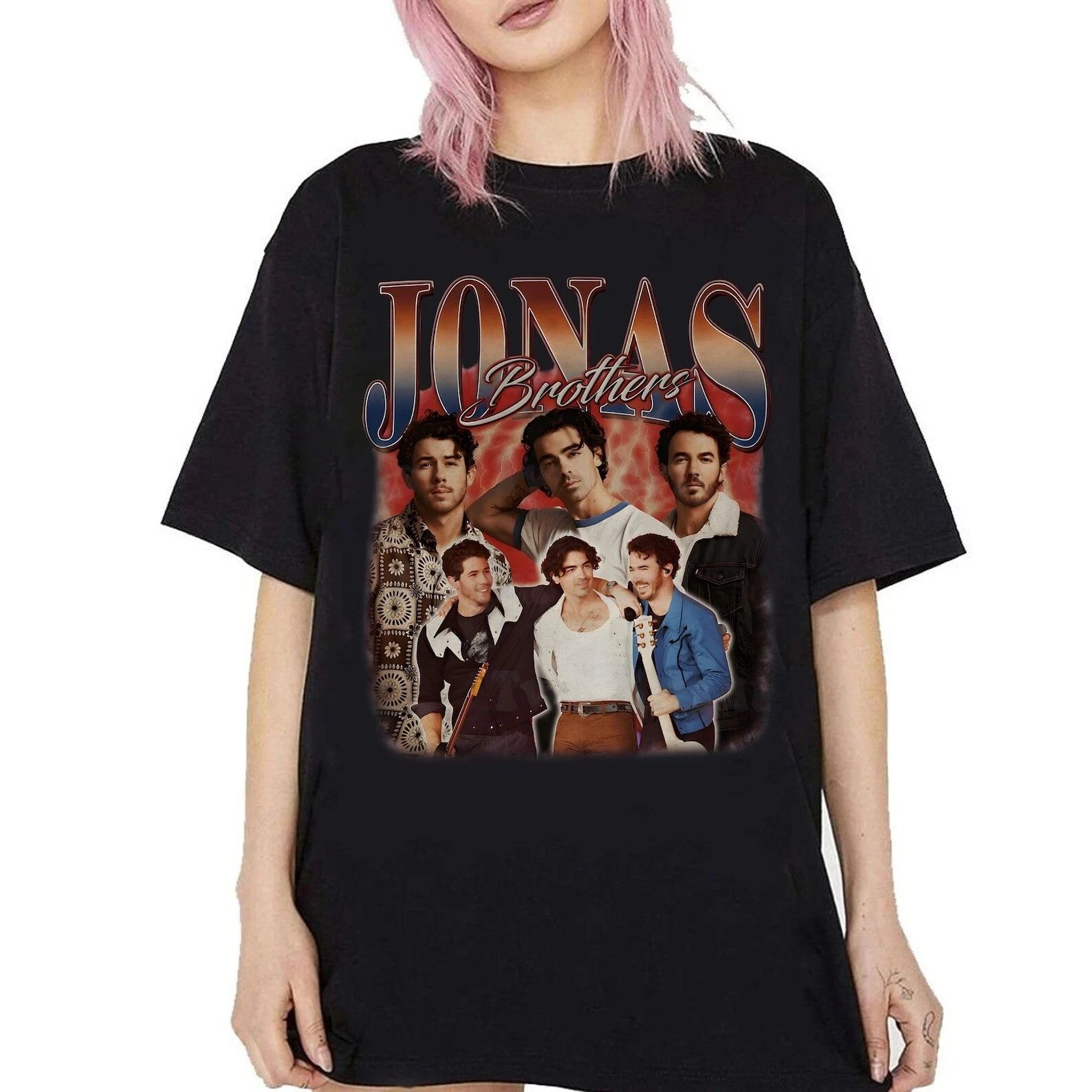 Vintage 90er Jahre Jonas Brothers Fan T-Shirt, Jonas Five Albums One Night Tour Shirt Herren und Damen gleiche vier Jahreszeiten rein