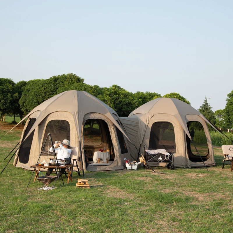 Waterproof self-inflatable camping tent for 2 people Oxford dome with one bedroom, suitable for outdoor adventure