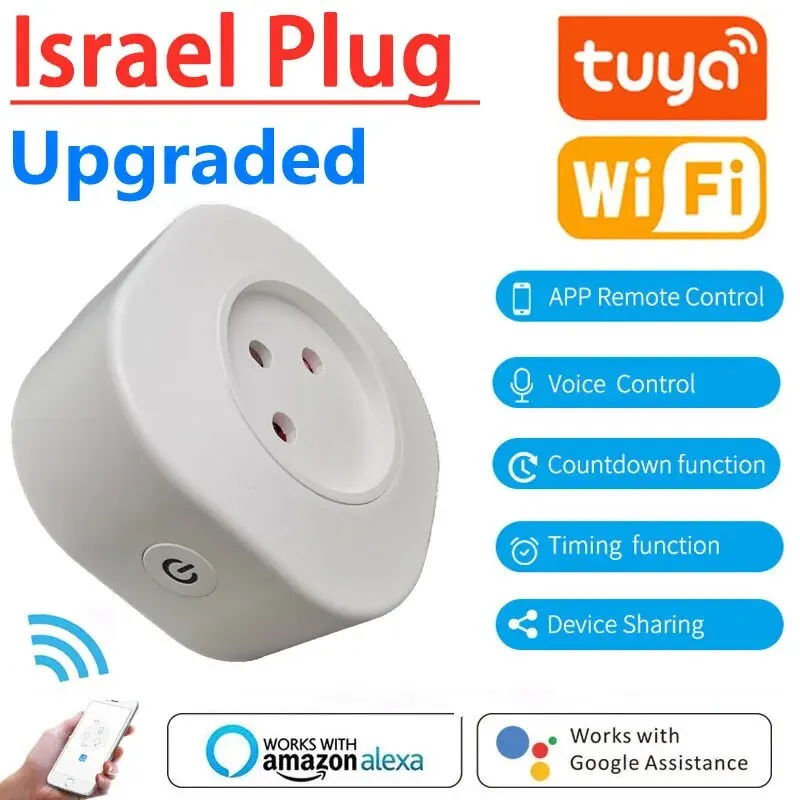 16A Israel Italy Swit Plug Smart Wifi Power Plug Wireless Socket Outlet Work with Alexa Google Home Assistant Tuya SmartLife APP