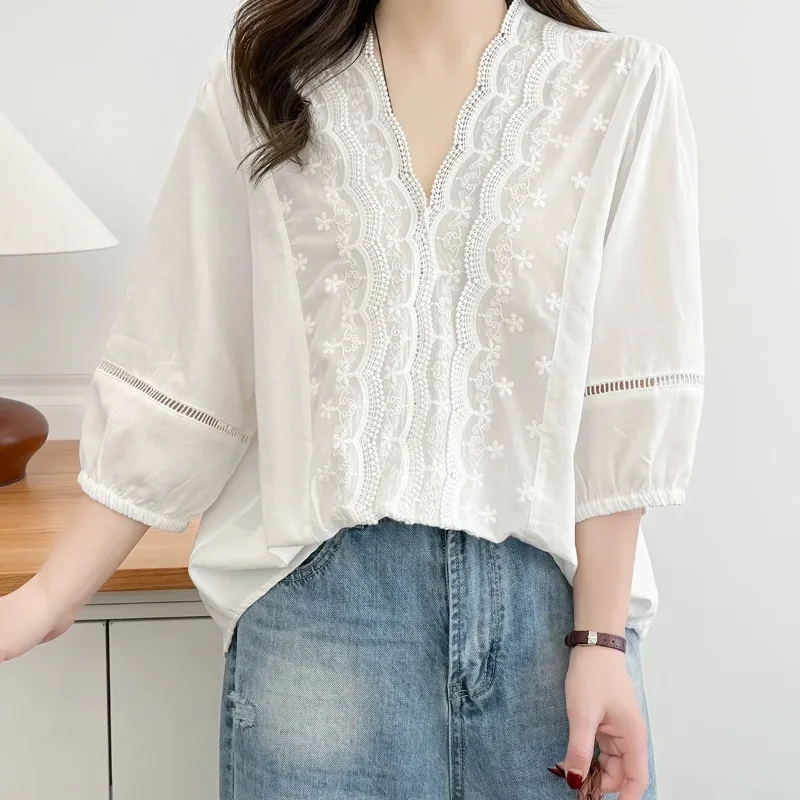 Damen-Bluse mit Spitzensticker – Embroidery Blouse Bewertung und Preis