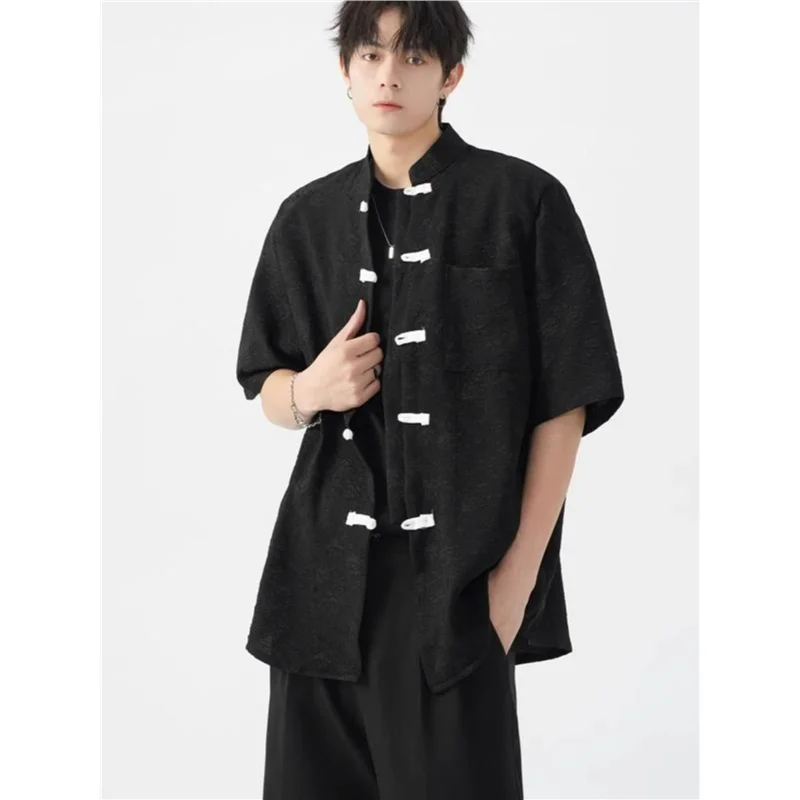 

Loose Short Sleeve Men's Shirt Summer Casual Thin Outerwear Couple Style Vintage Chinese Style Large Size 300 Pounds