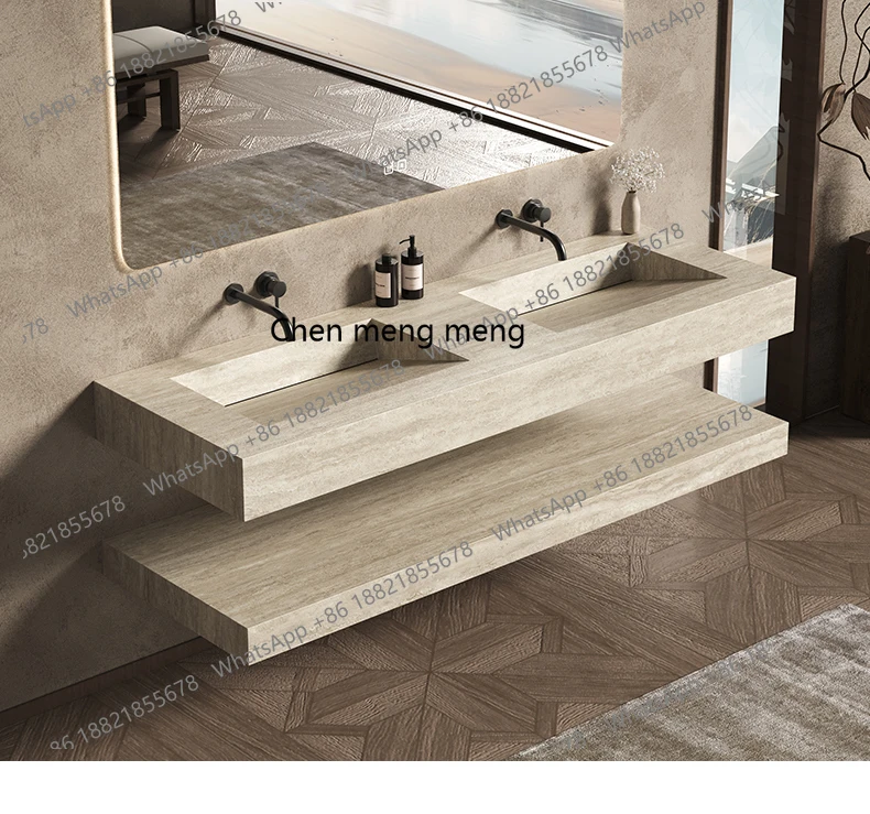 حوض حمام بدون خياطة، مزيج من حوض غسيل الترافرتين، حوض غسيل، حوض غسيل مزدوج للفندق