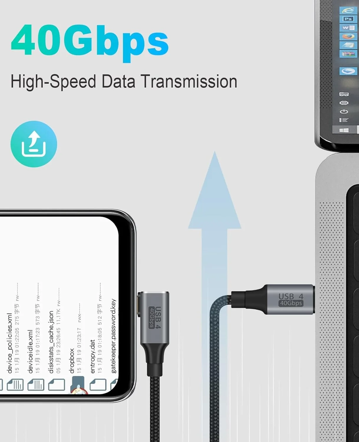 Right Angle USB C Short Cable 100W Fast Charging 40Gbps USB4 Data Line Compatible with Thunderbolt3 Support 8K@60Hz Video for PC