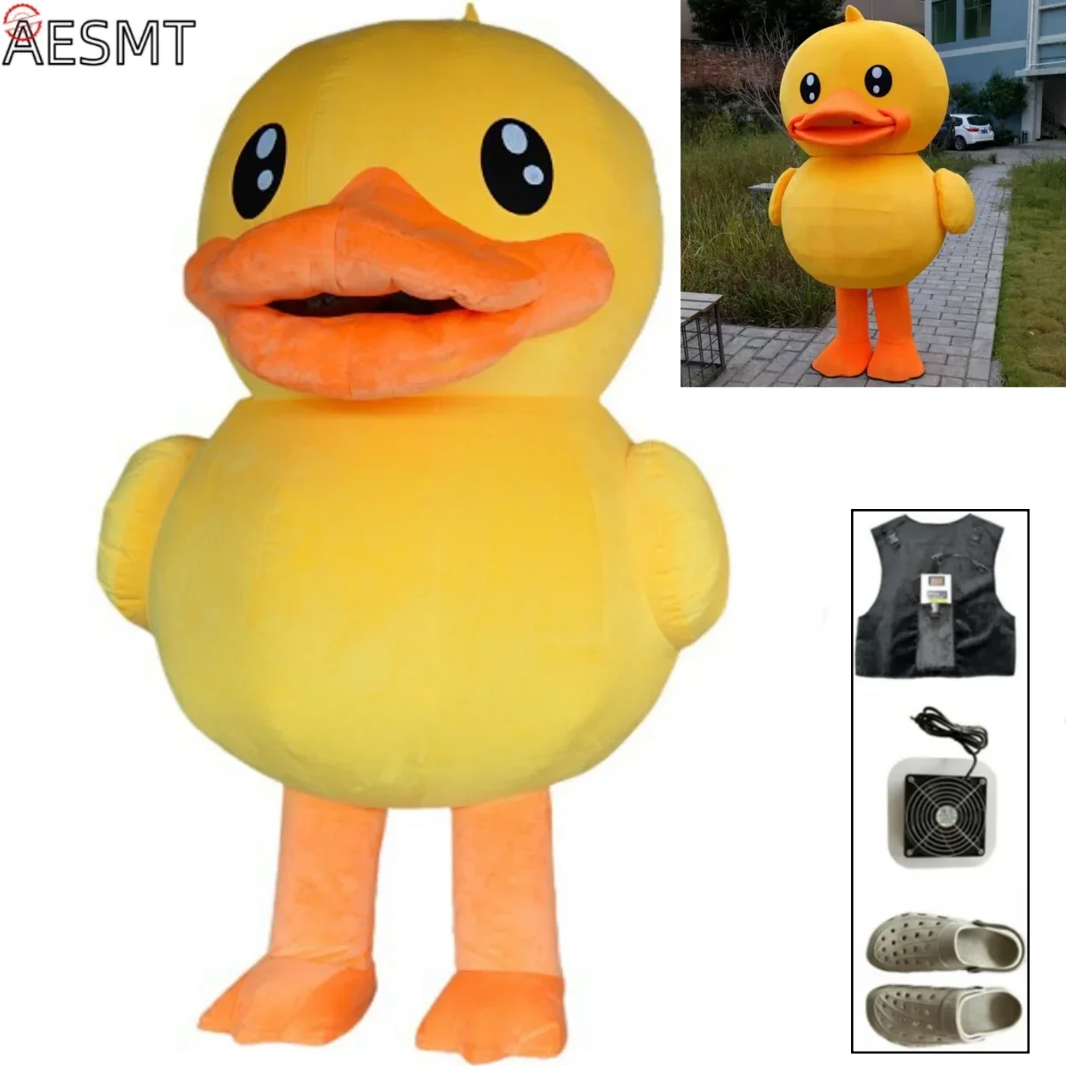 

260cm Inflatable Yellow Duck Costume, Walking Plush Cartoon Mascot, Advertising, Cosplay Halloween Party