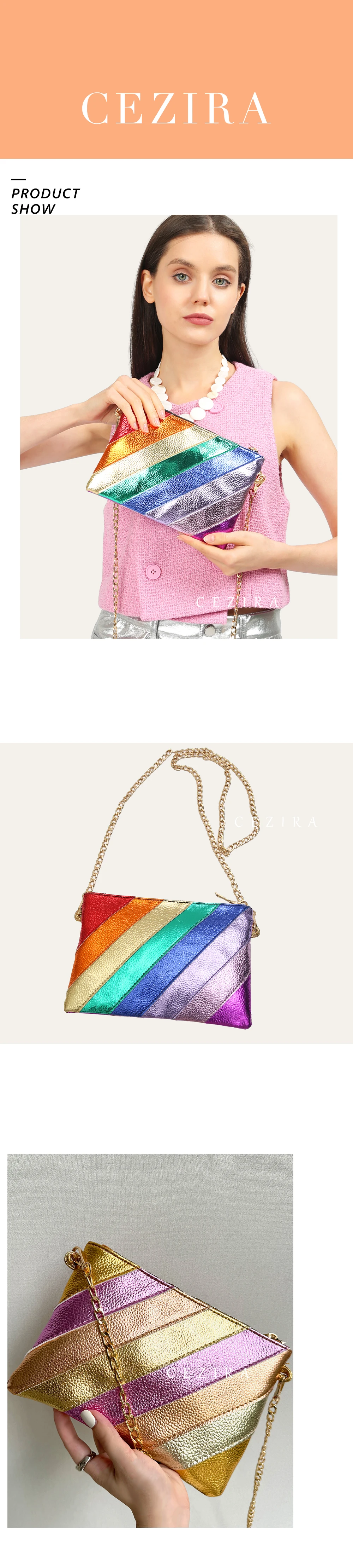 Luxus funky Metallic Farbe Streifen Pu Leder Handtasche Damen quadratische Clutch Metall kette Cross Body Geldbörse Mode Y2k Party Abschluss ball – Detail 1