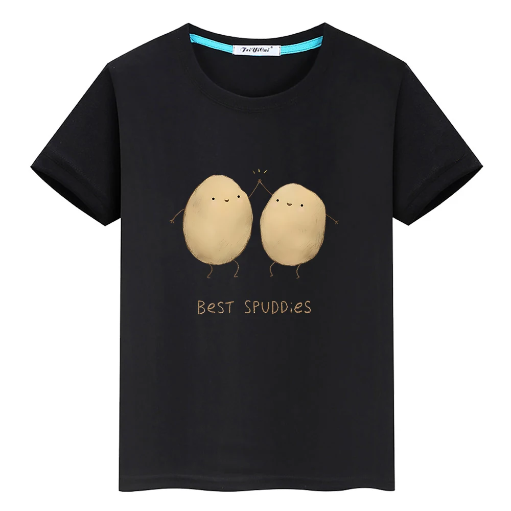 Potato Best Spuddies Cartoon T-shirt 100% Cotton Short Sleeve Summer Tee-shirt Kawaii Funny Casual Boys and Girls Tshirt Graphic