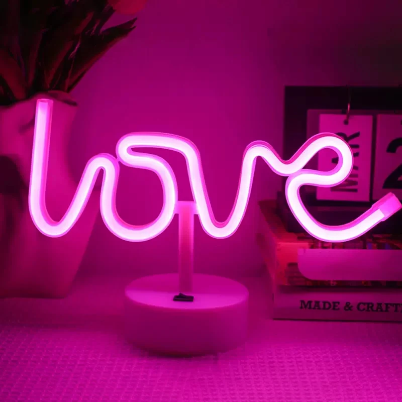 Neony LED Love z podstawą, oświetlenie świąteczne amokeryjne, kinkiet USB/battery, do sypialni, miłośników, świąteczny wystrój domu