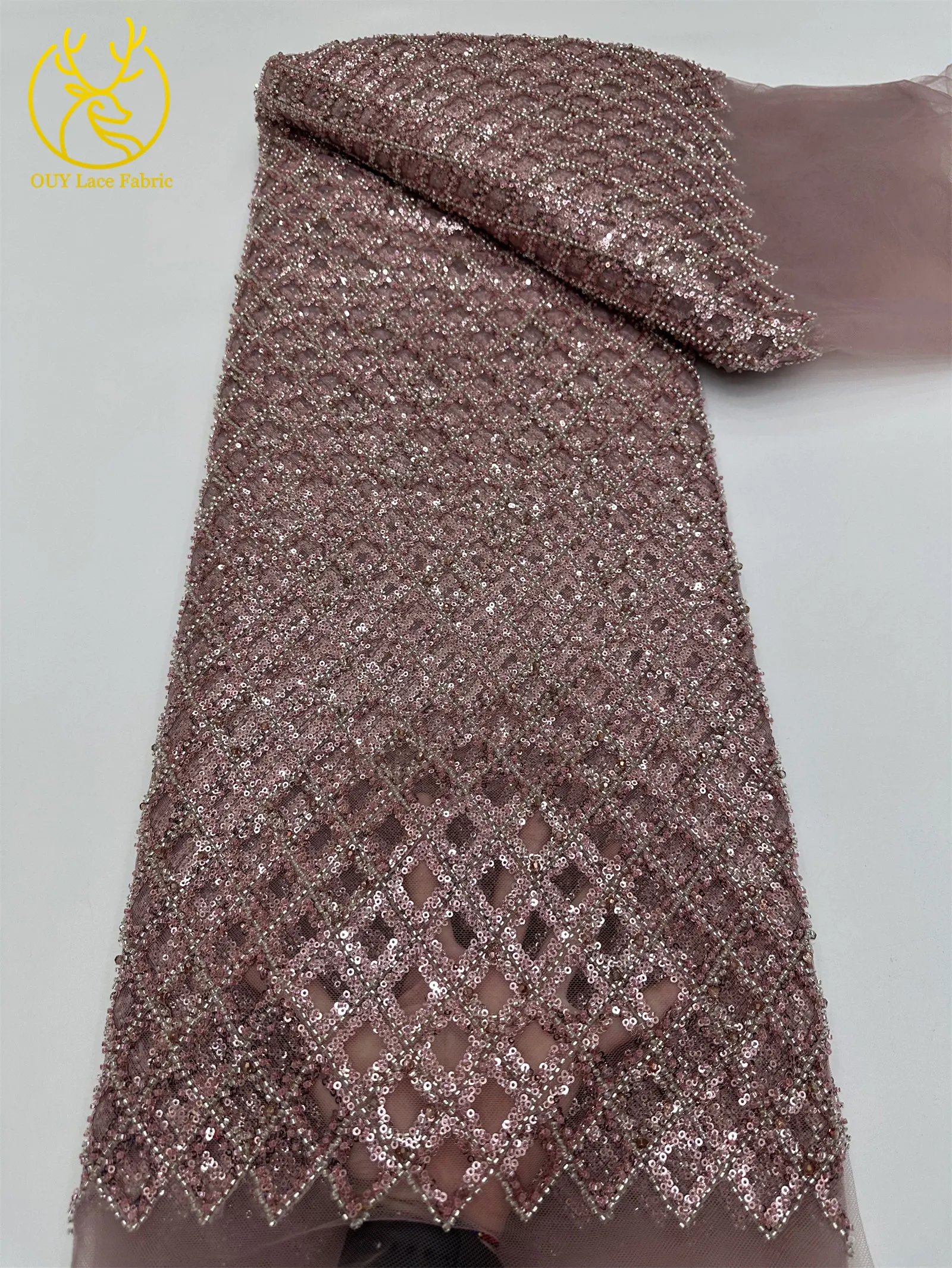 Roter afrikanischer Spitzenstoff, französischer Mesh-Spitzenstoff mit Pailletten und Perlen für Party- und Abendkleider, zum Nähen von afrikanischen Spitzenstoffen für Damen – Detail 14