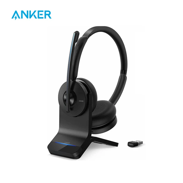 Anker PowerConf H700 Upgraded Version Bluetooth Headset with Mic and  Charging Stand Digital Active Noise Cancelling