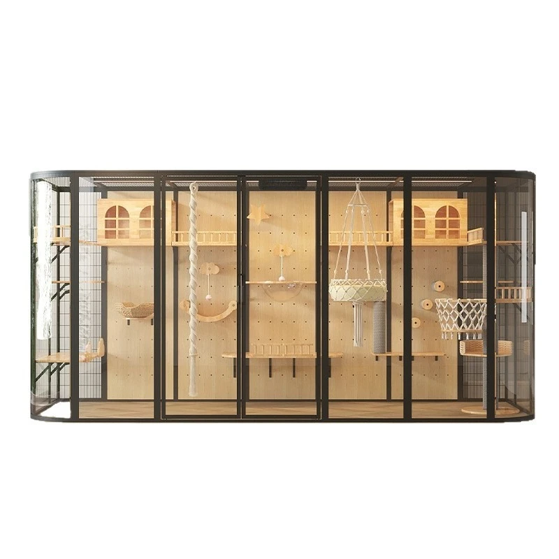 

Cat cage cat villa panoramic glass solid wood DIY cat nest pet house