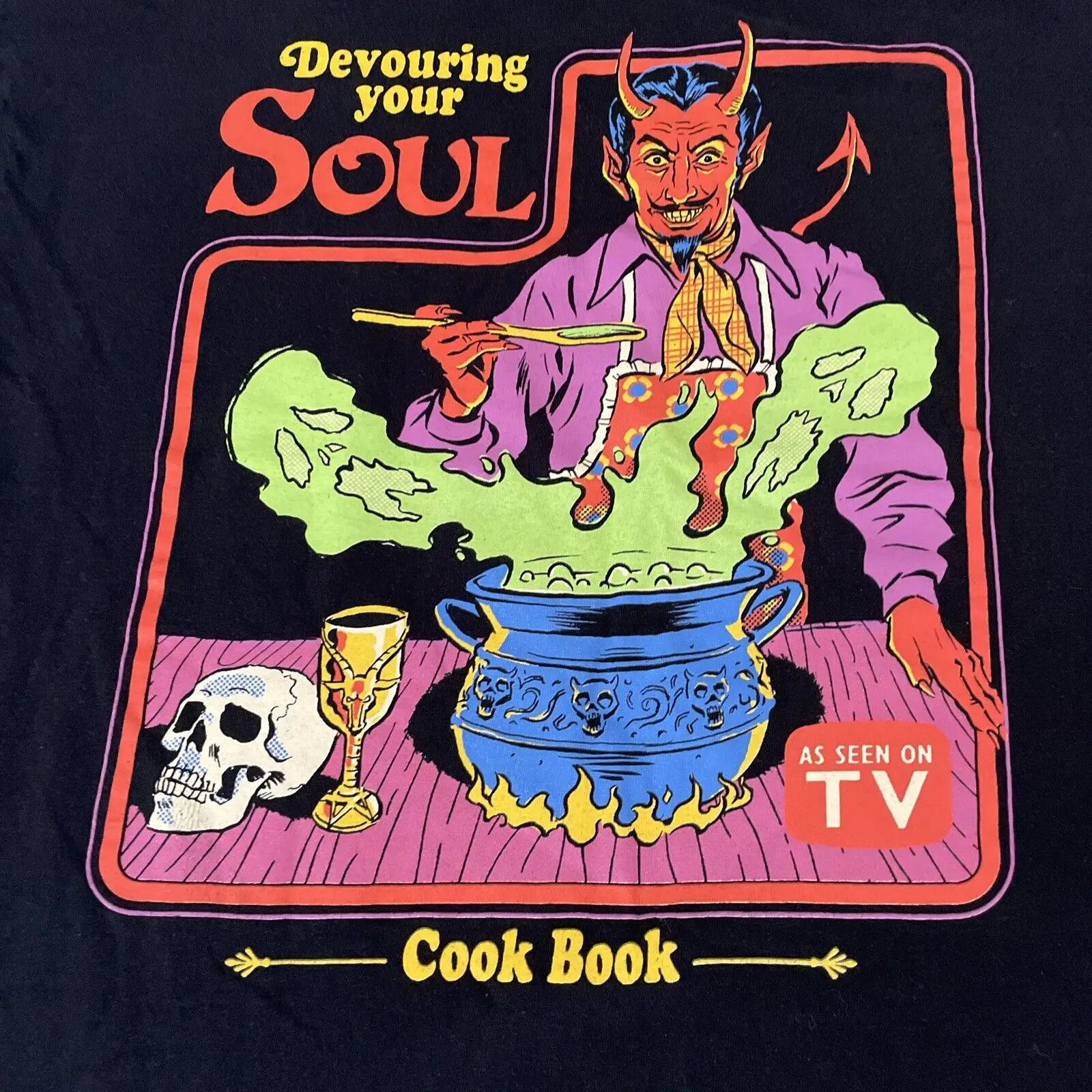 Steven Rhodes Devouring Your Soul Cook Book Black T-Shirt Tee Men’s Large (B23) Casual O-Neck Tee Shirts Streetwear