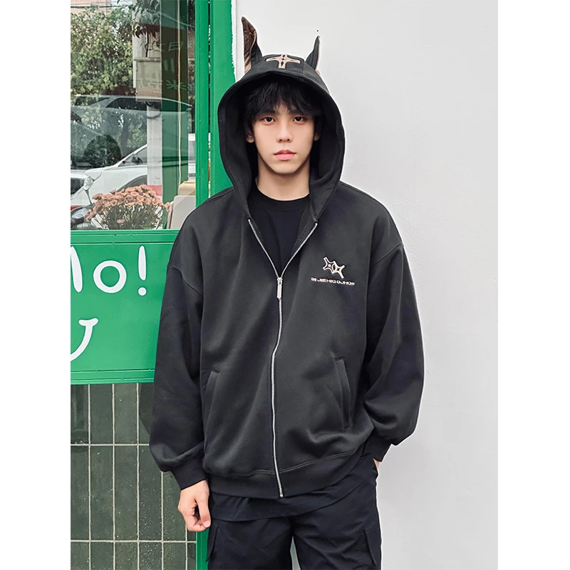 

Мужская толстовка Dobie Dog: осенне-зимняя утепленная бейсбольная куртка в американском стиле Cleanfit, уличная одежда для пар, свободный крой, удлиненная модель