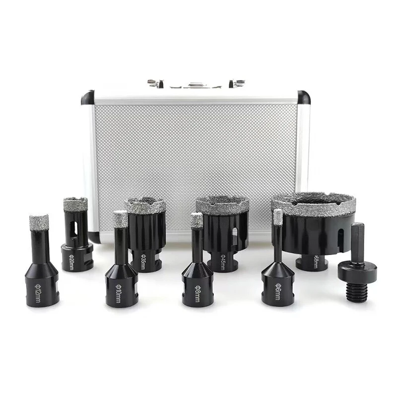 Granite Cutter 9Pcs 6-68mm M14 Thread Porcelain Tiles Crowns Cutting Tools Diamond Cup Saw Marble Hole Saw Dry Drill Bit Set