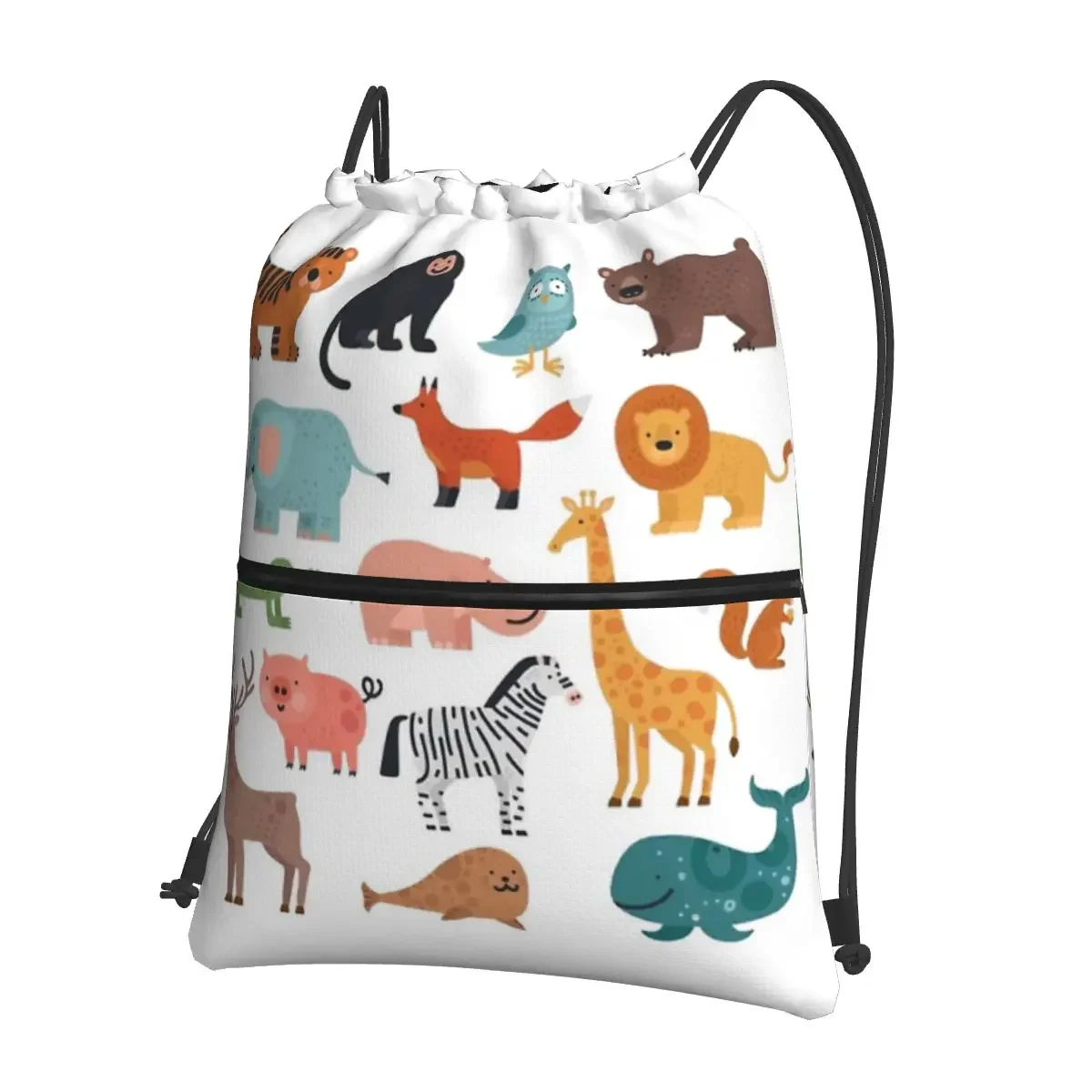 

ANIMALS Portable Backpacks Drawstring Bag Casual Drawstring Bundle Pocket Shoes Bags For School Students