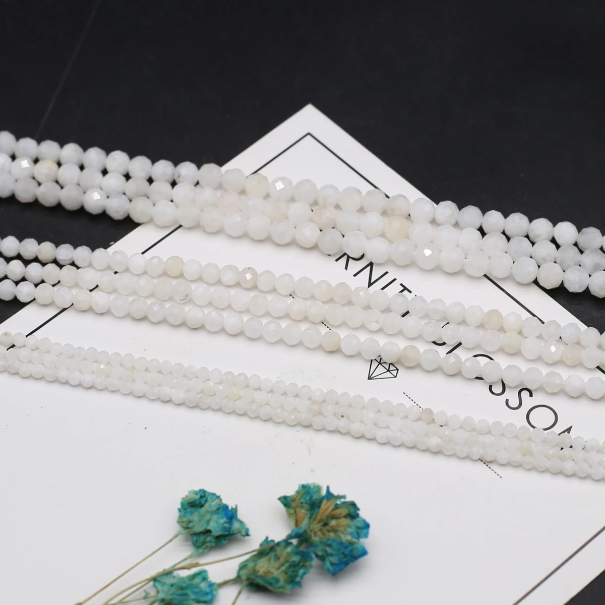 Natürliche Mondsteinperlen, facettierte runde weiße Achate, lose Abstandsperlen für die Herstellung von DIY-Schmuck, Armband, Halskette, Zubehör – Detail 9