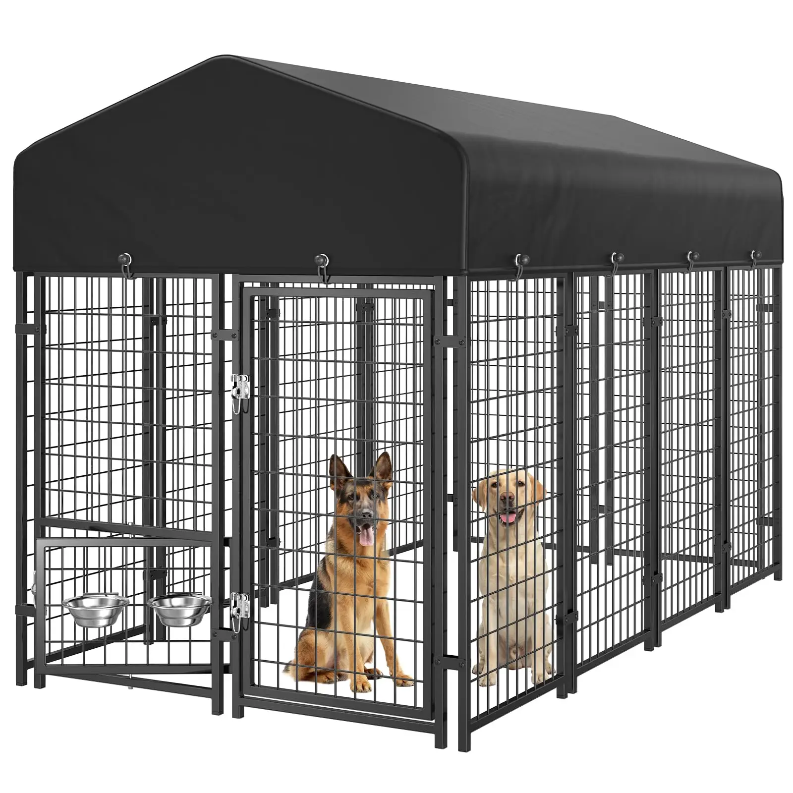 Dog Kennel Outdoor, 8x4x6FT Large Outside Dog Kennel with Roof, Heavy Duty Outdoor Kennel Dog Run Enclosure with 2