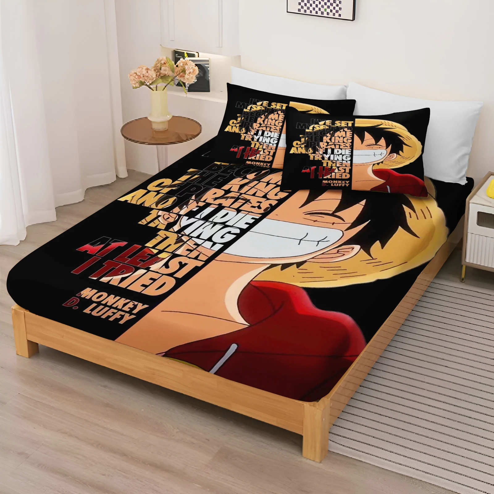 Monkey D Luffy Cartoon Fitted Sheets One Piece Printing Cute Children's Bedroom pillowcase Set ​Polyester Adult Gift Bedding