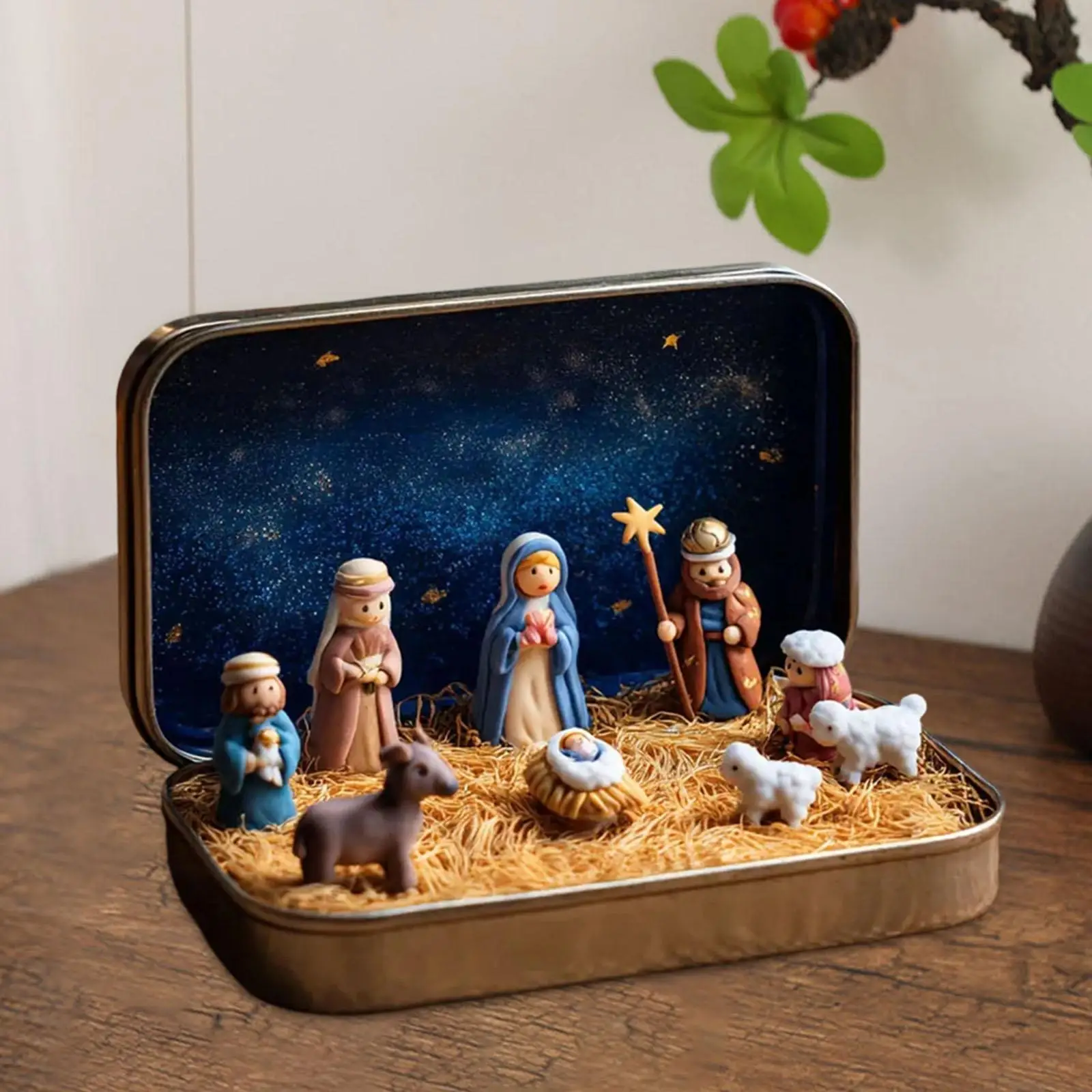 Modern Nativity Scene Figurines Resin Tabletop Decoration Home Collectible Ornaments for Christmas Living Room