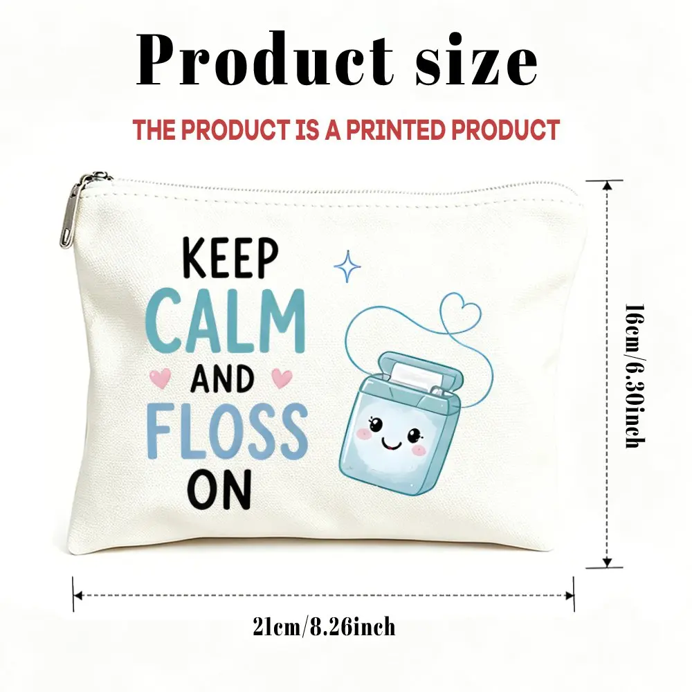 2d Flat 1pc Makeup Bag Cosmetic Bag Toiletry Pouch Versatile Gift Bag Women Keep Calm Dental Floss Case Mom Daughters Friends
