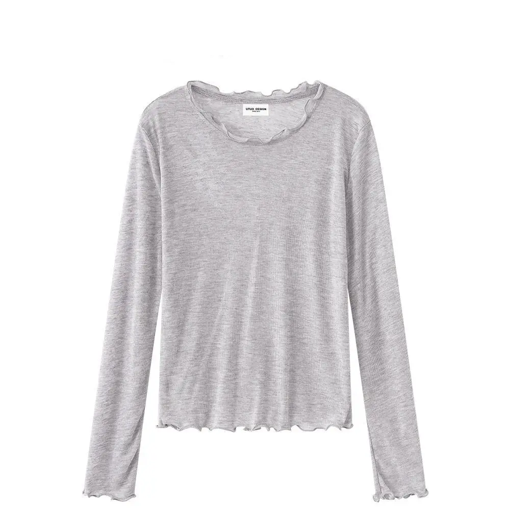Sweet Milk Flavor Long Sleeve Base Shirt round Neck Translucent Thin New Spring Summer Top Women's Korean Style Commute Fashion
