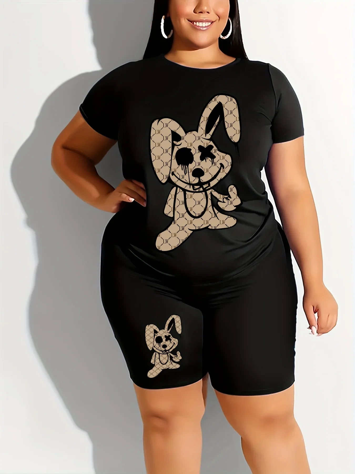 

Женский повседневный свободный комплект из двух предметов с короткими рукавами