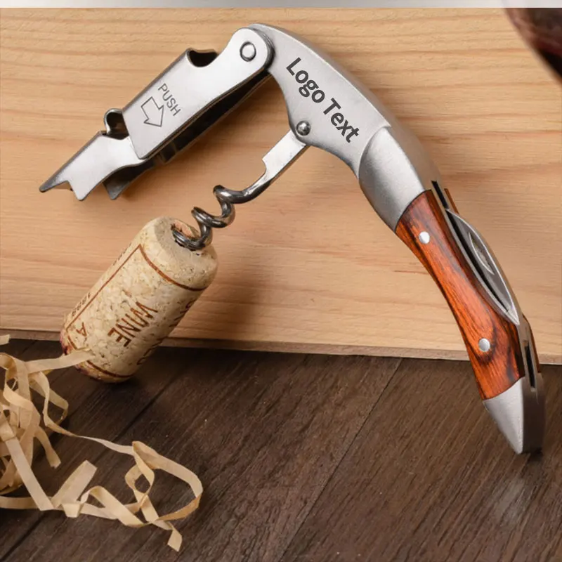 Portable Wood Corkscrew Wine Opener, Multifunction wood Opener with Custom Logo, Metal bottle opener