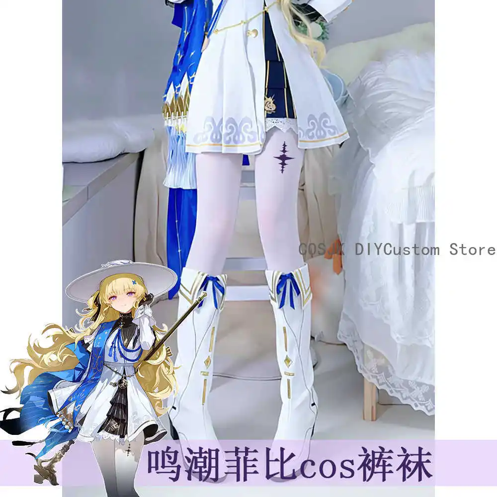 Wuthering موجات فيبي تأثيري الأبيض المطبوعة جوارب طويلة الجوارب جوارب لعبة هالوين زي ملحق أنيمي لعب الأدوار #1