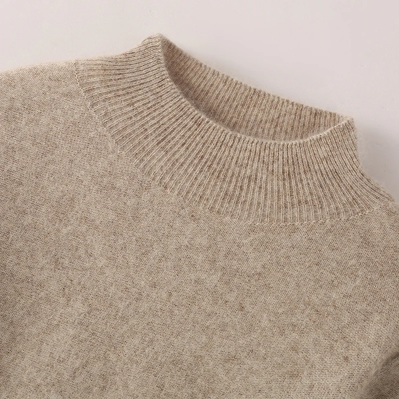 Autumn Winter Women\'s Basic Mock-neck Pullover Sweater 100% Mink Cashmere Solid Long Sleeves Cashmere Knitwear Female Clothing