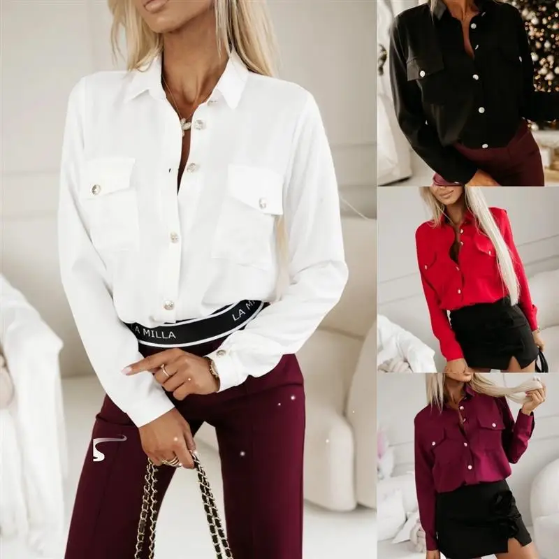 

Women's Single Breasted Patch ket Long Sve irt Faionable Casual Sle Polyester Fabric Autumn Collection