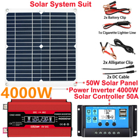 Solar Power System Kit 4000W Modified Sine Wave Car Power Inverter 12V to 110/220V + Solar Panel 50W/18V + Solar Controller 50A