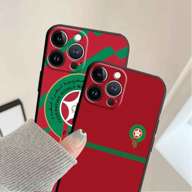 Soft Silicone Frame Funda Phone Case For iPhone 15 12 13 14 Pro Max 11 XS Plus XR 12mini 13mini Phone Cover Capa Morocco Flag