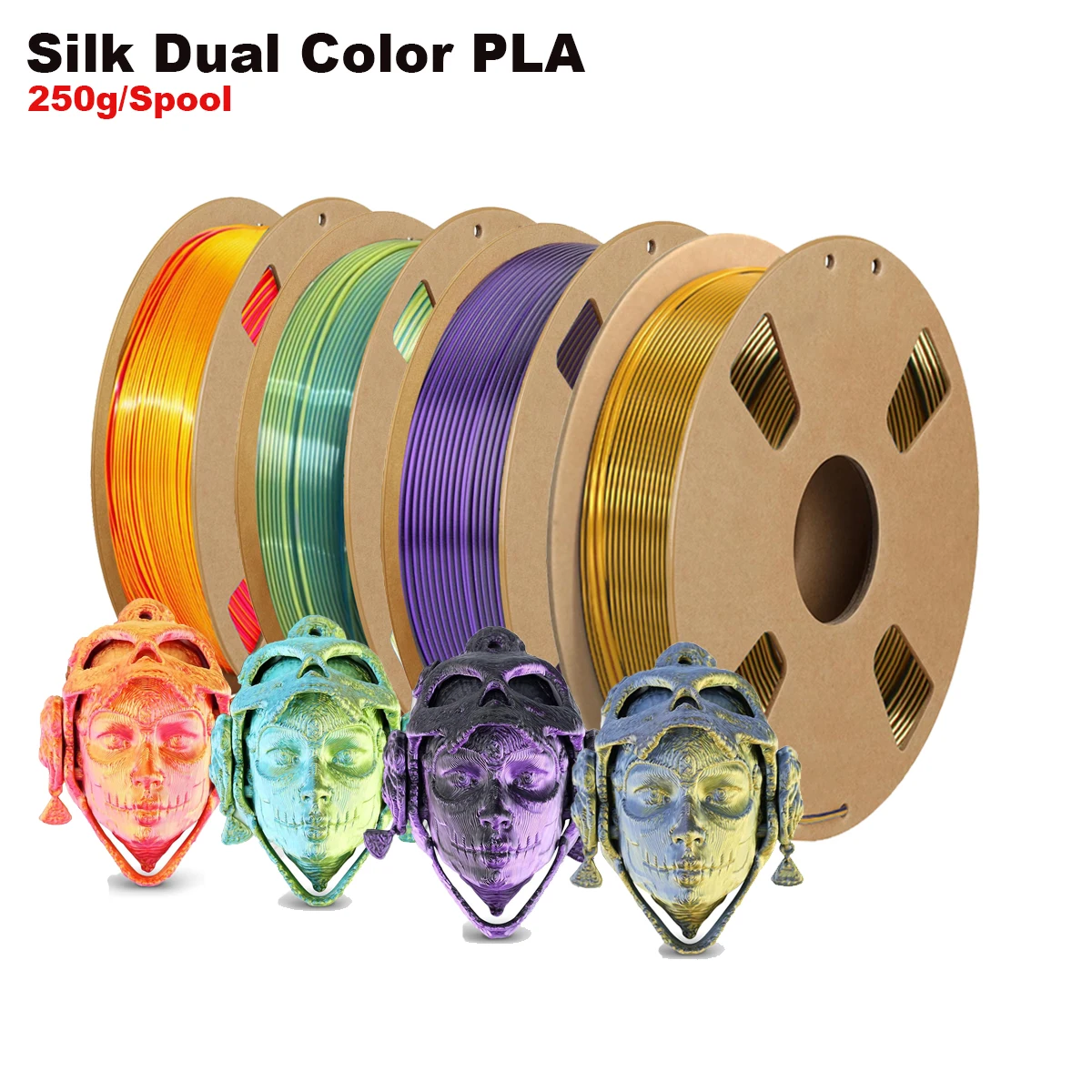 

1.75mm Dual-color Silk PLA Filament, ±0.02mm Precision, Metallic Glossy Texture, 200/250/500/1000g, 4-color Set