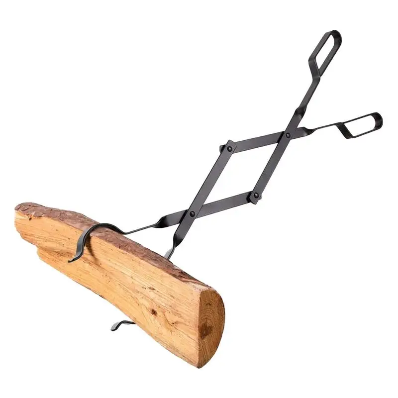 Firewood Tongs Firepit Grabber Anti Rust Folding Stainless Steel Indoor Outdoor Log Grabber Fireplace Campfire Tong Kitchen Tool