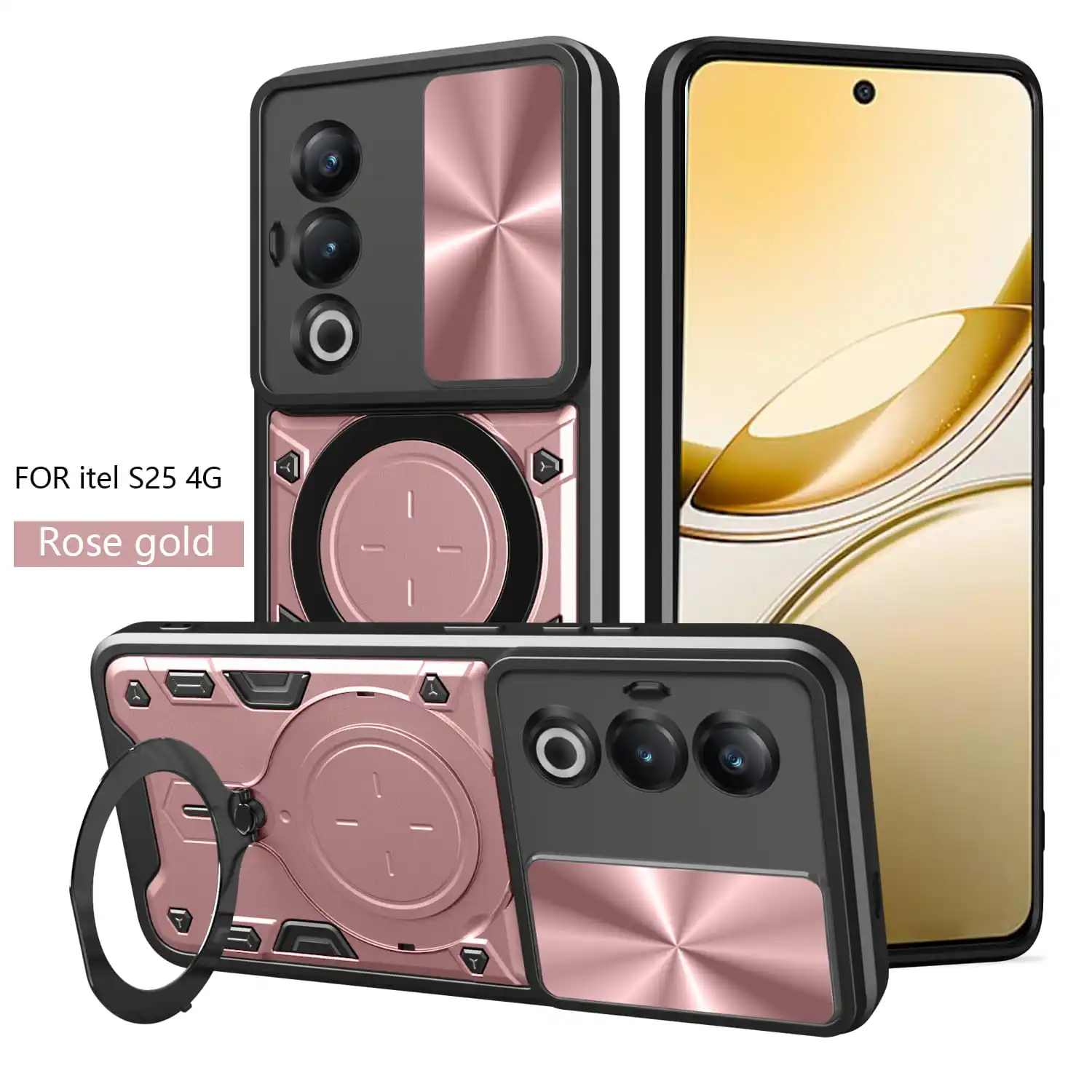 

Case for itel S25 Magnetic Slide Camera Protection itel S25 Ultra 4G S23+ S23 Cover 360 Rotate Kickstand Armor Ring Funda Capa