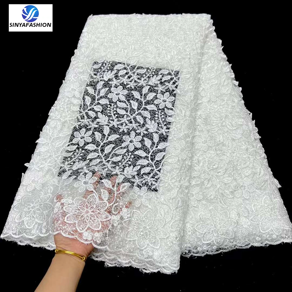 

Sinya Embroidery Sequins African Lace Fabric 2024 High Quality White 3D Lace Guipure Lace Cord Lace For Women Dress 5 Yards