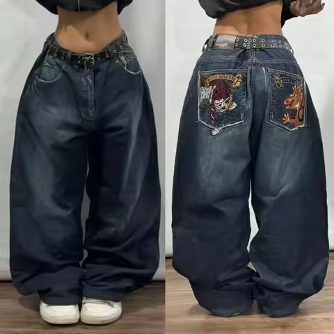 Street Y2K New Fashion Straight Loose Jeans Women Harajuku Casual Joker Low Waist Slim Mopping Wide-leg Pants Couple Punk Jeans