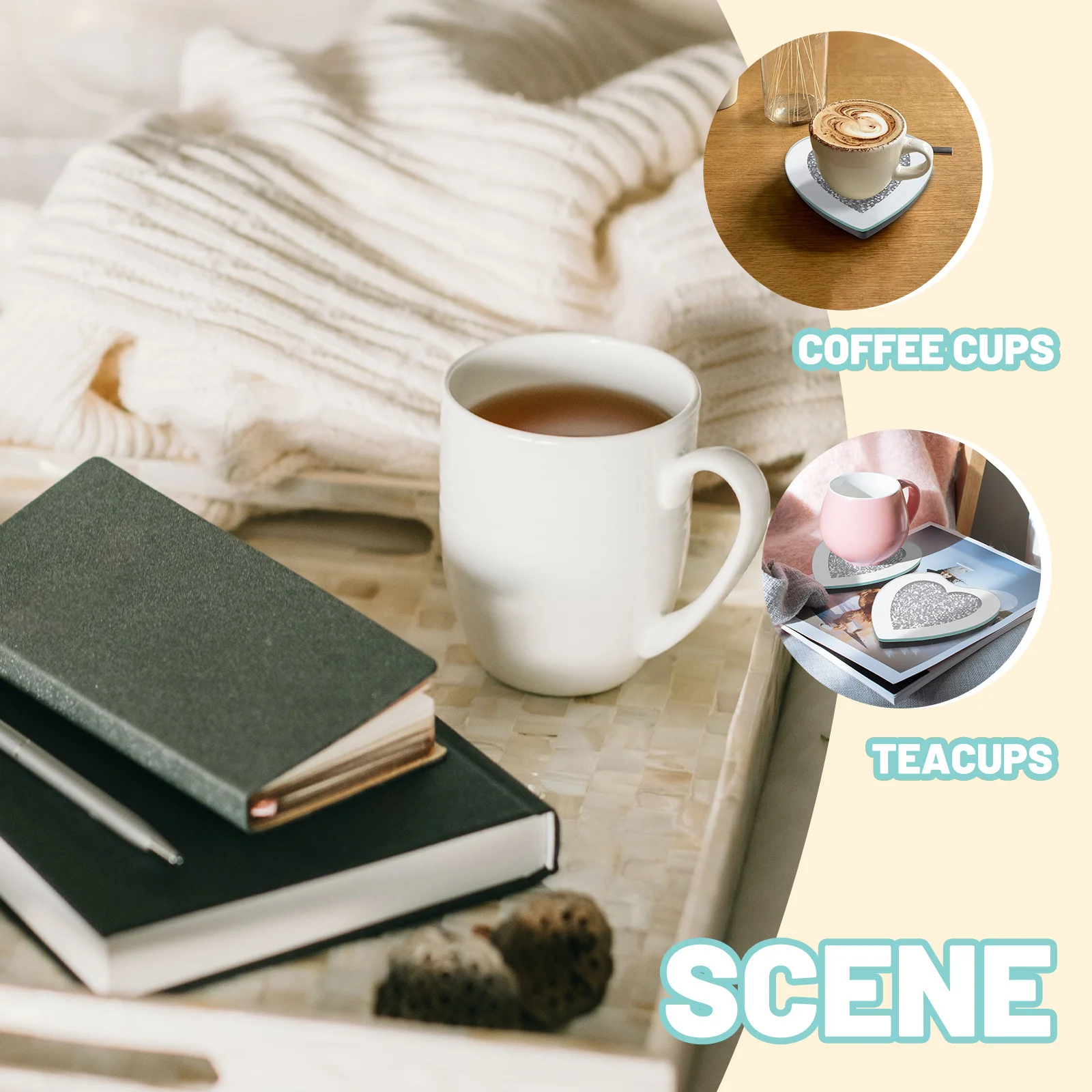 

6Pcs Heart Glass Coaster Stylish Cup Mat Heat Resistant Decorative Table Protector for Coffee Tea Cups Home Restaurant Use