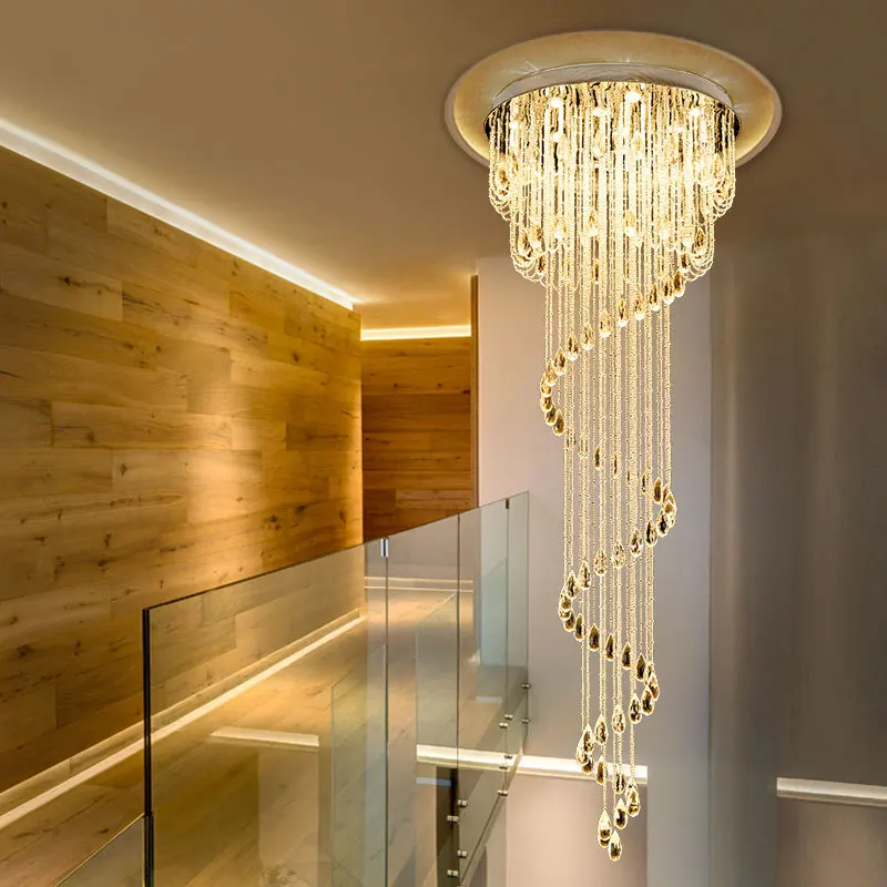 Duplex Building Crystal Spiral Staircase Long Pendant Lamp Villa Living Room Pendant Lamp Spiral Luxury Long Staircase Lamp
