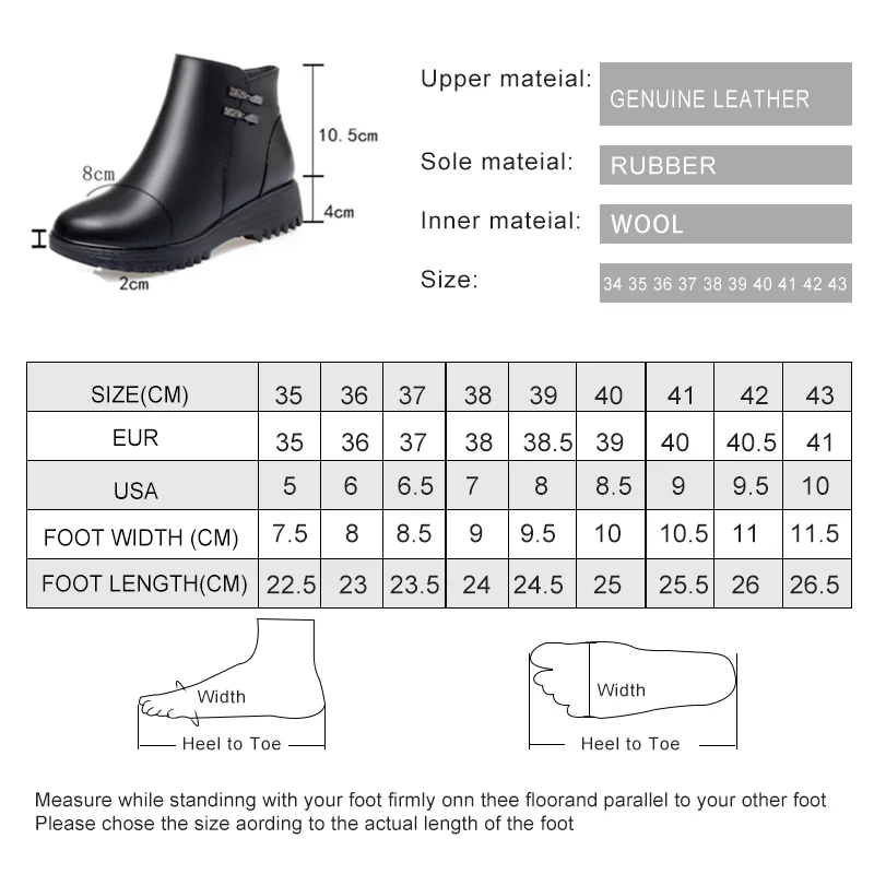 Women's Snow Boots Winter Genuine Leather Wool Thicken Warm Ladies Short Boots Non-slip Large Size Mother Boots image 6