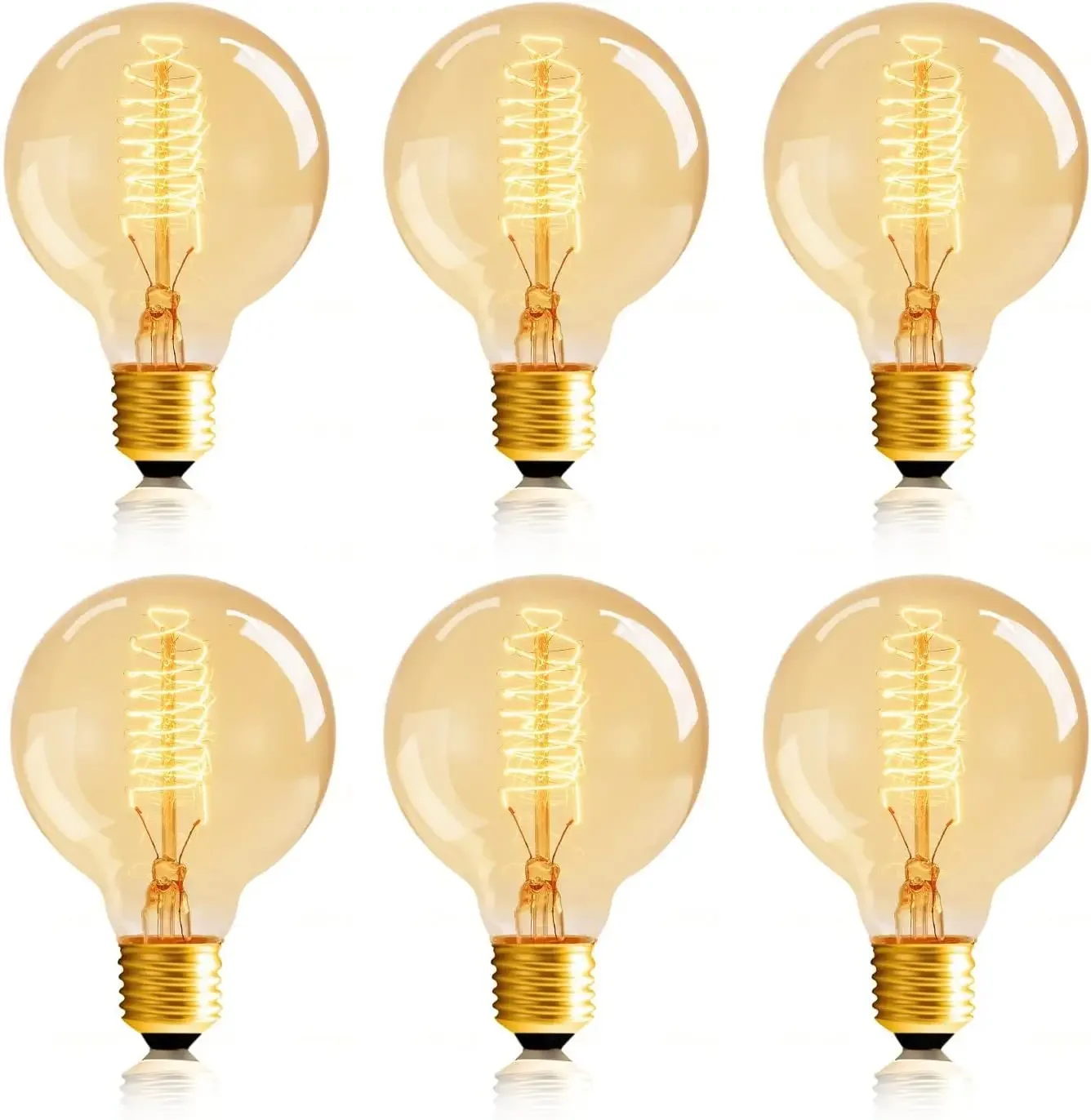

6-Pack Vintage Edison Bulbs, 60W Equivalent, Spiral Filament, E26 Base, Amber Glass, Warm Light 2700K, Dimmable