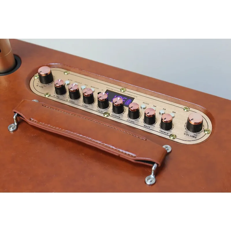 Retro Wooden Wireless Speaker Three‑Way Audio Crossover USB Wireless Microphone Support AUX Guitar Input For Karaoke Party