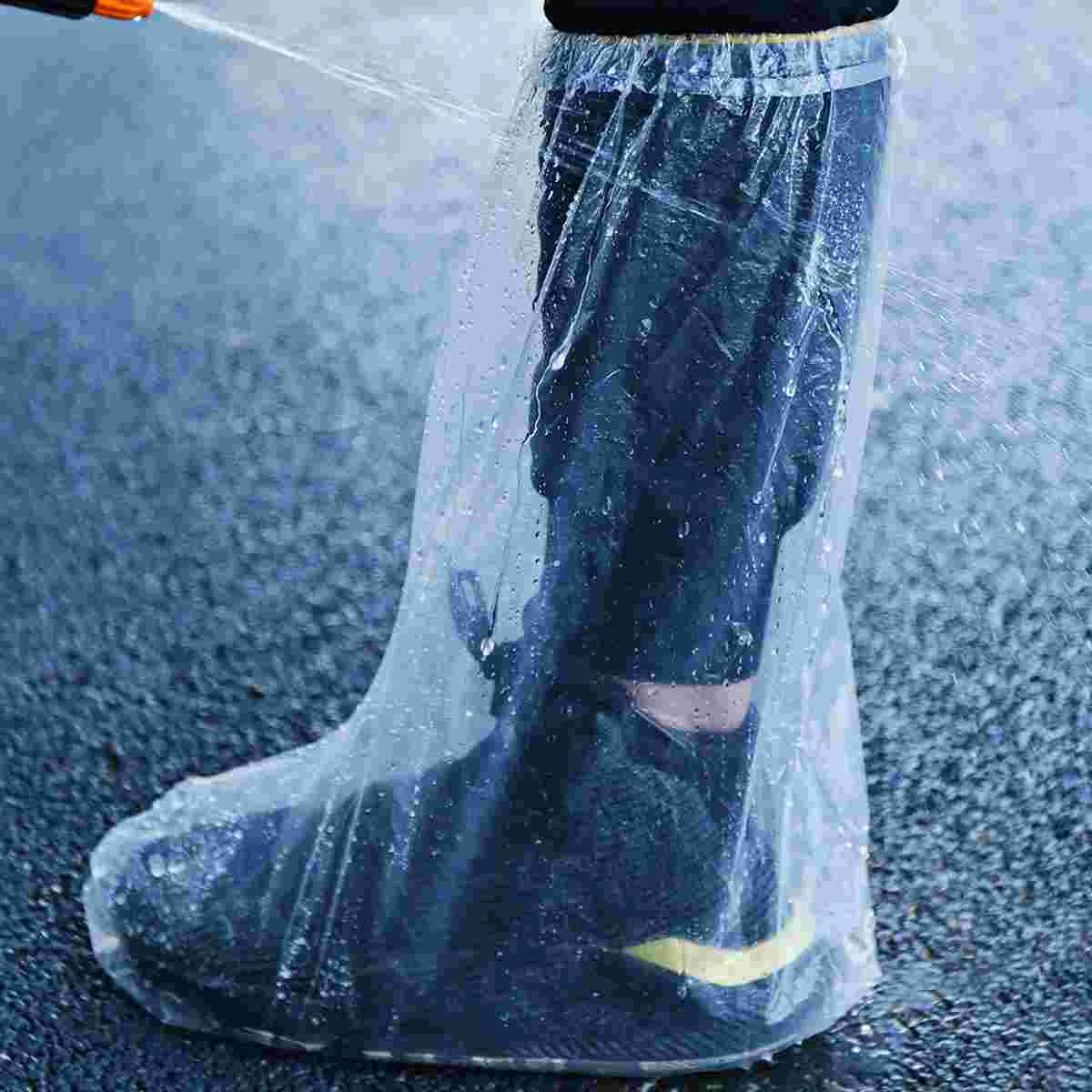 10pcs Disposable Rain Shoes Protectors High-top Thicken Waterproof Anti Foot Boot Covers Carpet Protectors (Transparent)