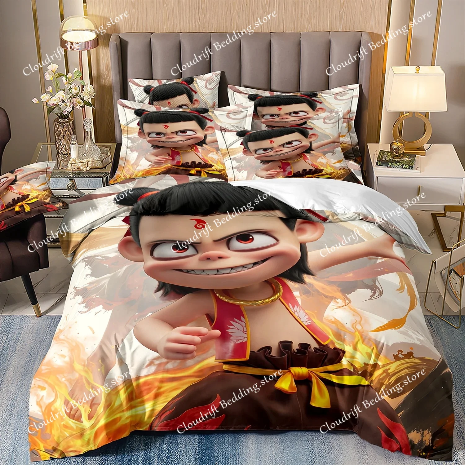 Chinese animated films Ne Zha 2 Anime Duvet Cover set, Anime Home Textile Microfiber Bedding Set 3D Digital Printing Set